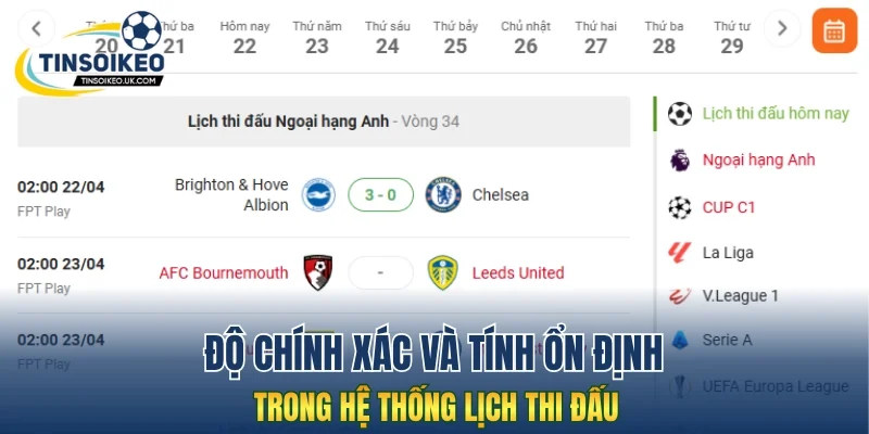 Độ chính xác và tính ổn định trong hệ thống lịch thi đấu